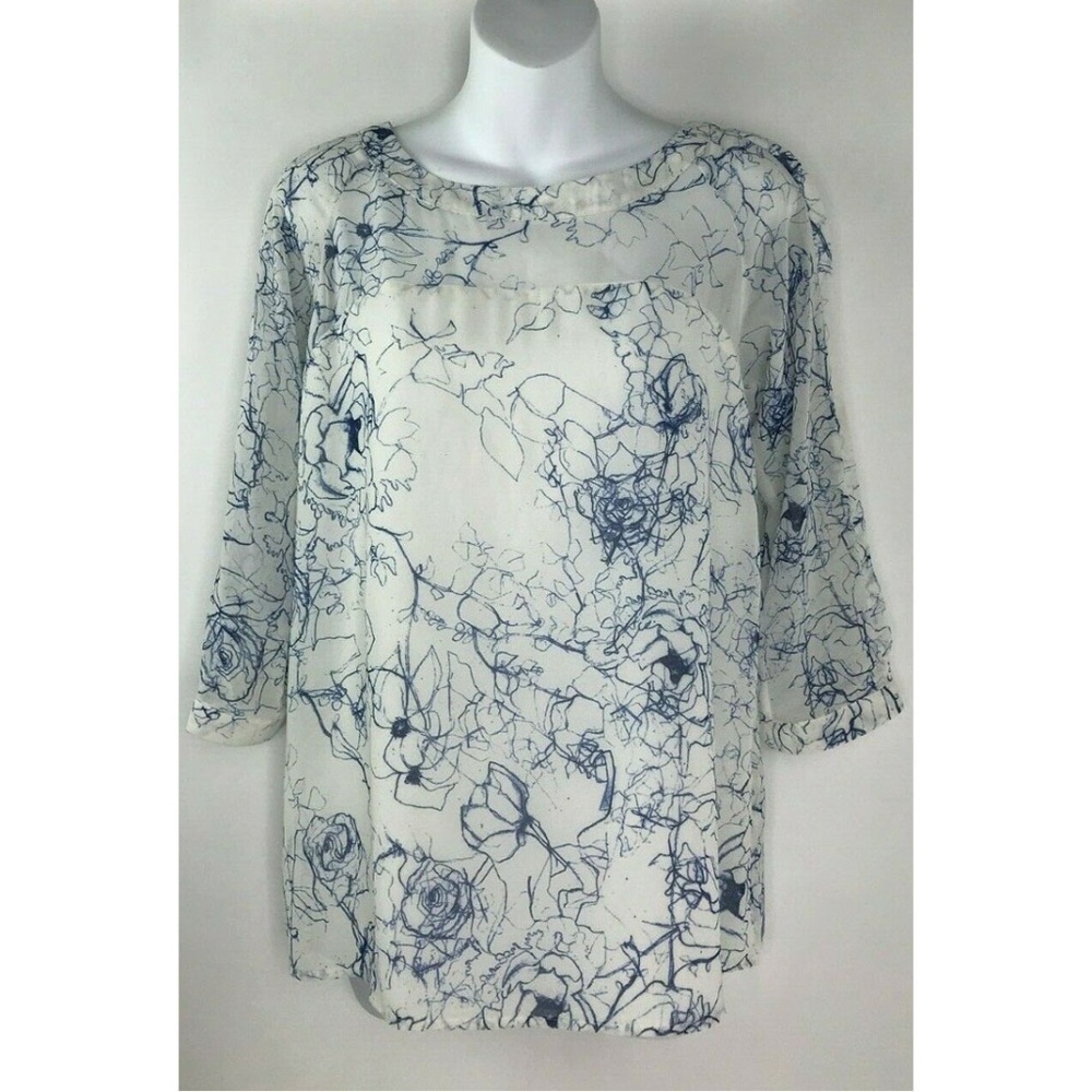 Sam Edelman Blue White Floral Print Pullover Top S - Picture 1 of 6
